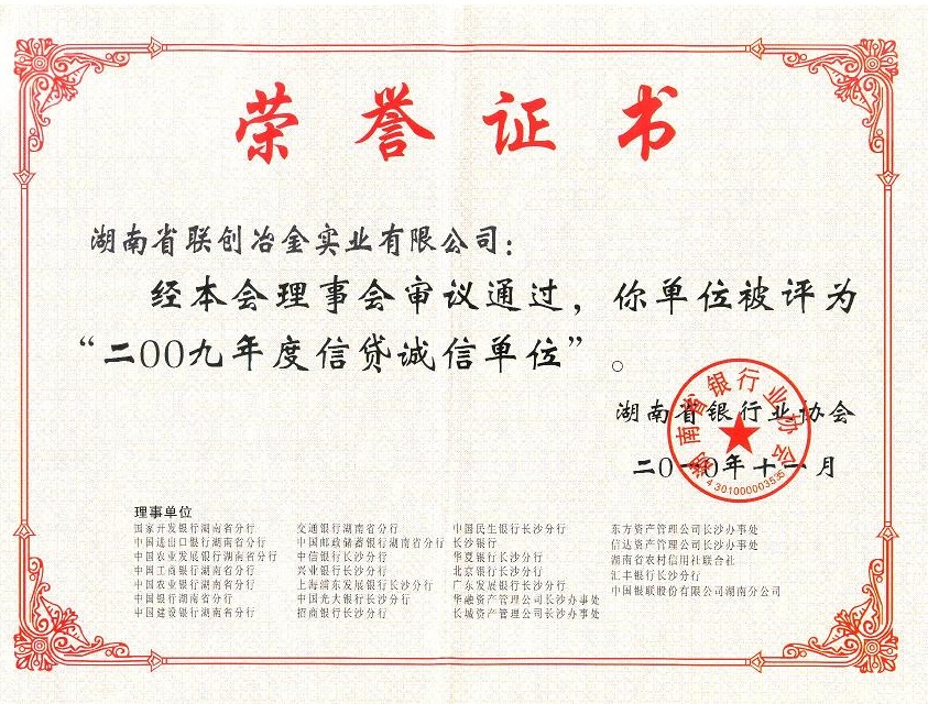 2009年度信貸誠信單位